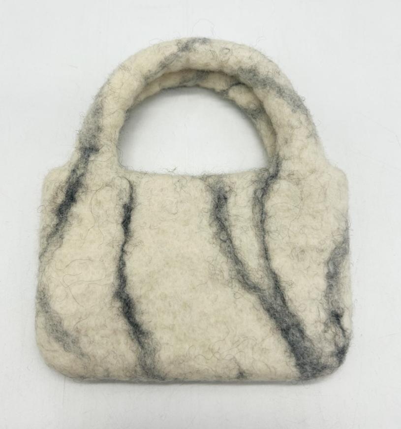 Marble-Patterned Handmade Felted Wool Handbag